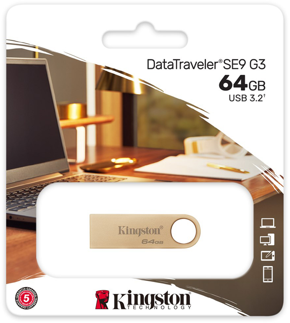 Pendrive Kingston DataTraveler 64GB USB 3.2 Gold (DTSE9G3/64GB) - obraz 5