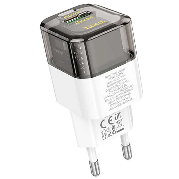 Сетевое зарядное устройство Hoco C131A dual-port USB/Type-C PD30W+QC3.0 для телефона - изображение 3