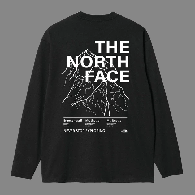 Лонгслив унисекс з малюнком гір The North Face розмір S чорного кольору - зображення 3