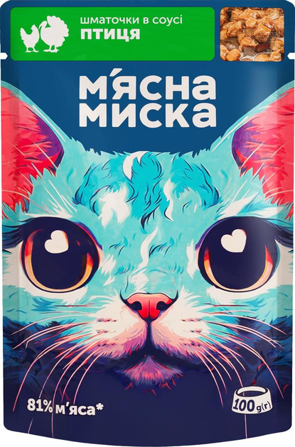Вологий корм для котів "М'ясна Миска" шматочки в соусі з птицею 100 г ...