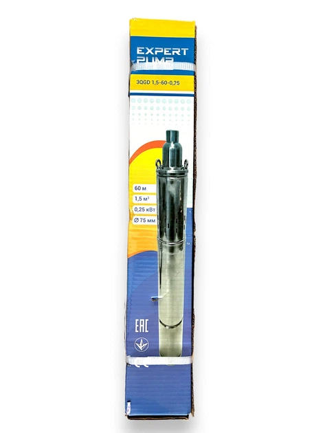 Погружной шнековый насос EXPERT PUMP 3QGD 1,5-60-0,25кВт H=60м Q=1.5 м³/час - Фото 6 Погружной шнековый насос EXPERT PUMP 3QGD 1,5-60-0,25кВт H=60м Q=1.5 м³/час - изображение 6