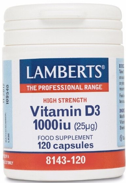 Вітамін D3 Lamberts Vitamin D 1000 ME 25 Мкг 120 капсул (5055148409623) - зображення 1