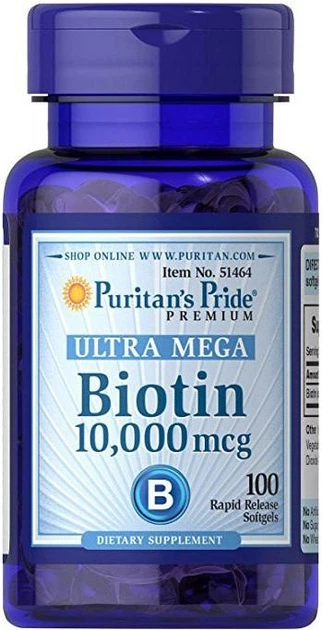 Біотин Puritan's Pride Biotin 10,000 mcg 100 гел капс - Фото 1 Біотин Puritan's Pride Biotin 10,000 mcg 100 гел капс - зображення 1