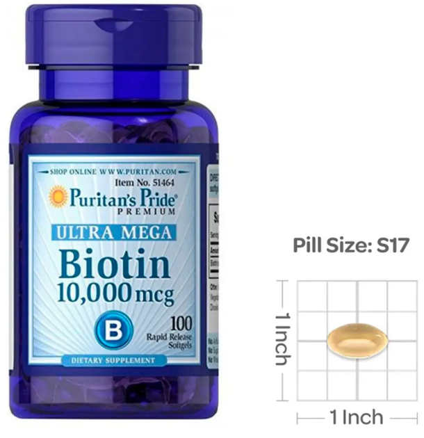 Біотин Puritan's Pride Biotin 10,000 mcg 100 гел капс - Фото 2 Біотин Puritan's Pride Biotin 10,000 mcg 100 гел капс - зображення 2