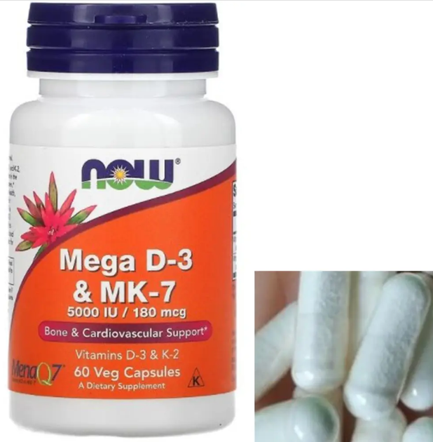 Вітамін Д3 К2 Now Foods Mega D-3 & MK-7 5000 МО 60 капс - зображення 4
