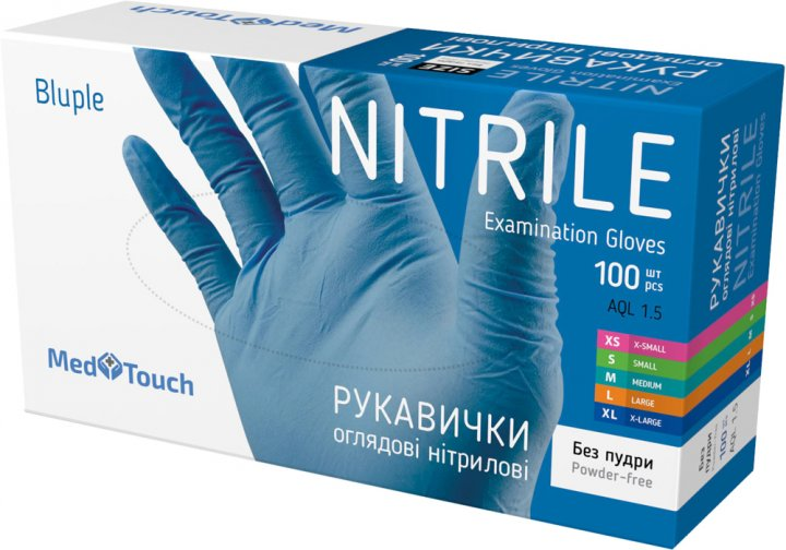 Нітрилові рукавички, розмір М. MedTouch, блакитні - изображение 1