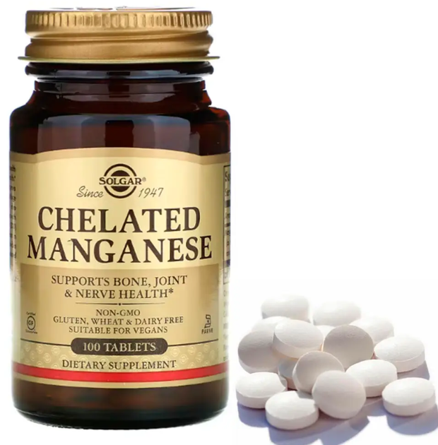Хелатний марганець Solgar Chelated Manganese 100 таблеток - зображення 2