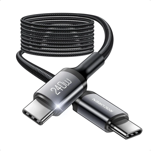 Кабель Rocoren 240W PD3.1 C - C RCPBTT2-RTOG 1 метр (в нейлоновой оплетке) - изображение 2