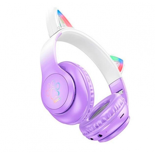 Навушники Hoco W42 Cat Ear Bluetooth з котячими вушками та LED-підсвіткою Фіолетові з білим - зображення 2