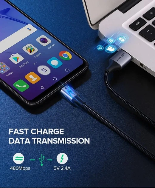 Кабель UGREEN US290 USB 2.0 A Micro USB Cable Nickel Plating Aluminum Braid 2м Black (UGR-60148) - изображение 4