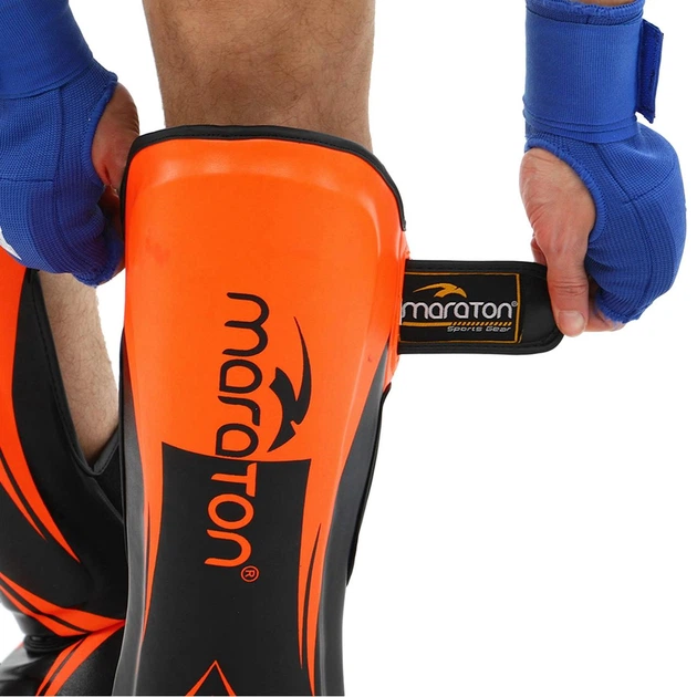 Защита голени и стопы для единоборств Maraton Fight Gear 9321 размер S Orange-Black - изображение 3