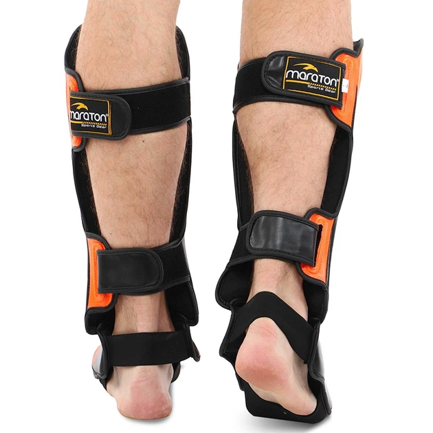 Защита голени и стопы для единоборств Maraton Fight Gear 9321 размер S Orange-Black - изображение 4