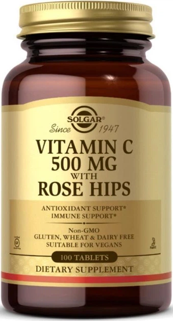 Вітамін С з шиповником Solgar Vitamin C 500 mg with Rose Hips 100 таблеток - Фото 1 Вітамін С з шиповником Solgar Vitamin C 500 mg with Rose Hips 100 таблеток - зображення 1