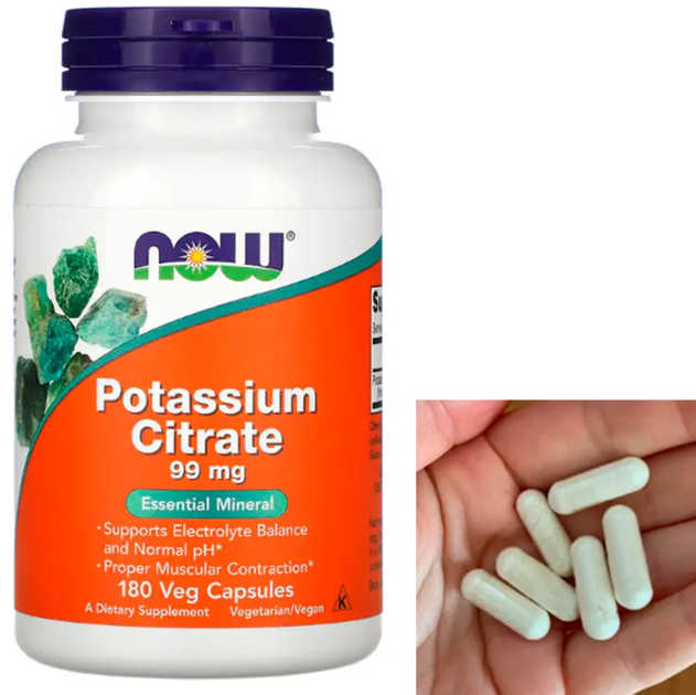 Калий NOW Potassium Citrate 99 мг 180 капс - изображение 3