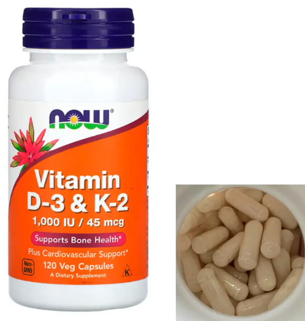 Вітаміни Д3 К2 NOW Vitamin D-3 K-2 1000 IU 45 мкг 120 капс - зображення 3