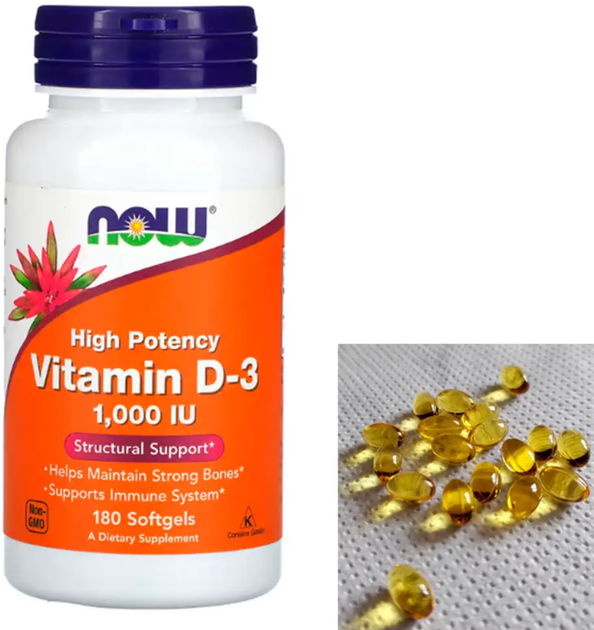 Витамин Д NOW Vitamin D-3 1000 IU 180 капс - изображение 5