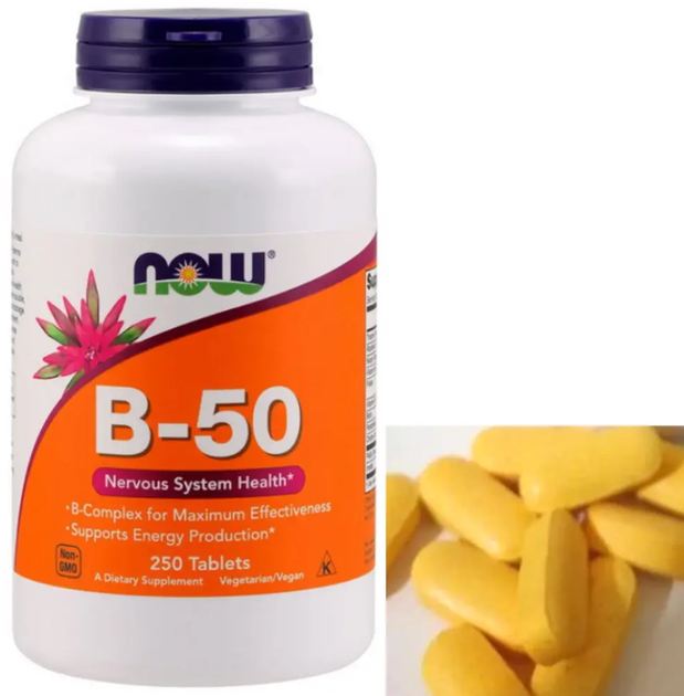 Комплекс витаминов группы Б Now Foods B-50 250 таб Нау Фудс - изображение 3