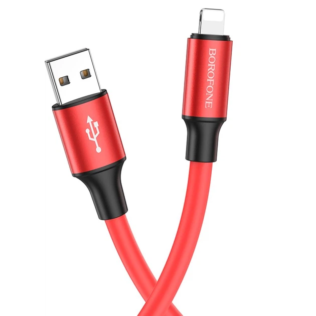 Кабель USB Borofone BX82 Bountiful USB на Lightning 2.4A 1m алюмінієвий сплав Red - Фото 3 Кабель USB Borofone BX82 Bountiful USB на Lightning 2.4A 1m алюмінієвий сплав Red - зображення 3