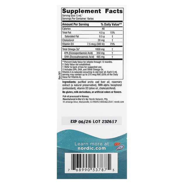 Рідкий риб'ячий жир для дітей + Д3, Nordic Naturals, 60 мл, (NOR-53787) - зображення 2