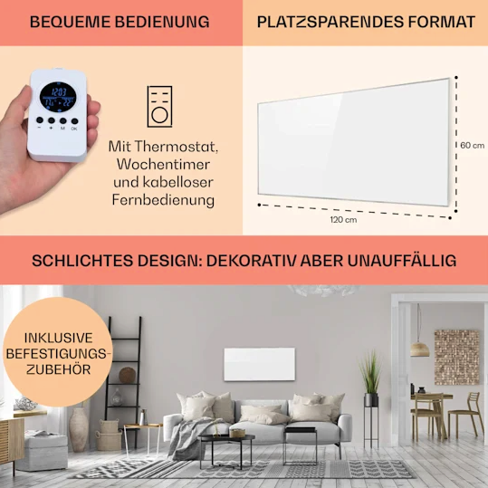 Инфракрасный нагреватель Klarstein Wonderwall Air 72, 120x60см, 720Вт, настенный - изображение 2
