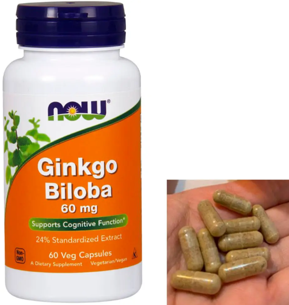Гінкго Білоба NOW Ginkgo Biloba 60 мг 60 капс - Фото 2 Гінкго Білоба NOW Ginkgo Biloba 60 мг 60 капс - зображення 2