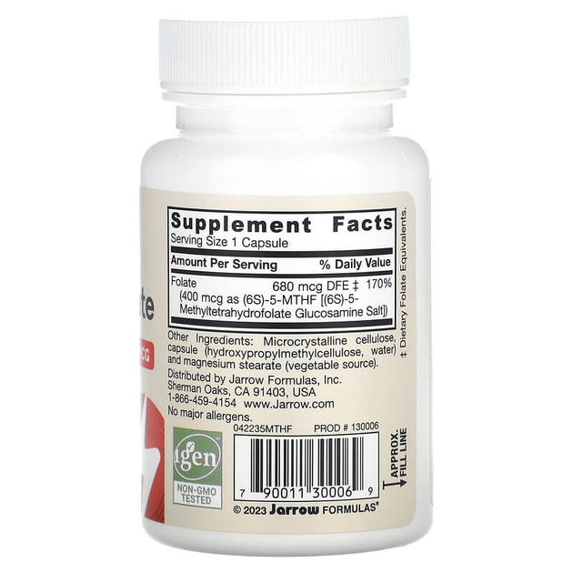 Methyl Folate, Jarrow Formulas, 400 мкг, 60 капсул, (JRW-30006) - Фото 2 Methyl Folate, Jarrow Formulas, 400 мкг, 60 капсул, (JRW-30006) - зображення 2