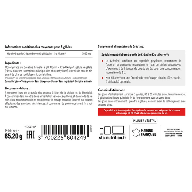Комплекс STC Кре Алькалін 3000 / KRE ALKALYN ® 3000 - Бустер м'язів, запатентований біодоступний креатин, 80 капсул (SNS08) - зображення 2