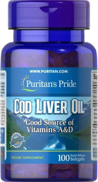 Масло печени трески Puritan's Pride Cod Liver Oil vitamins A&D 100 softgels - Фото 4 Масло печени трески Puritan's Pride Cod Liver Oil vitamins A&D 100 softgels - изображение 4