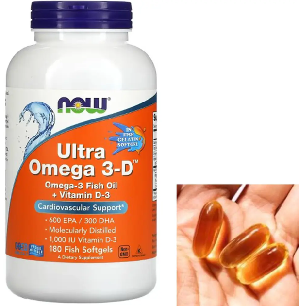 Омега с Витамином D NOW Ultra Omega 3-D 180 гелевых капсул - изображение 2