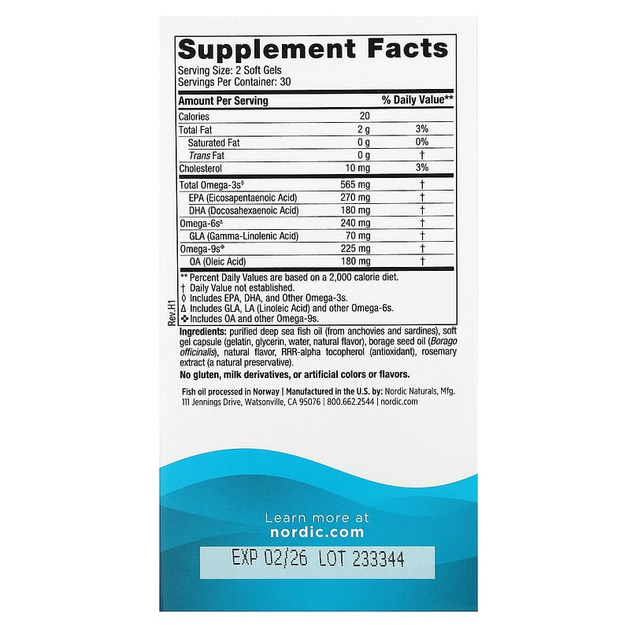 Омега 3 6 9 (лимон), Complete Omega, Nordic Naturals, 1000 мг, 60 капсул (NOR-01770) - изображение 2