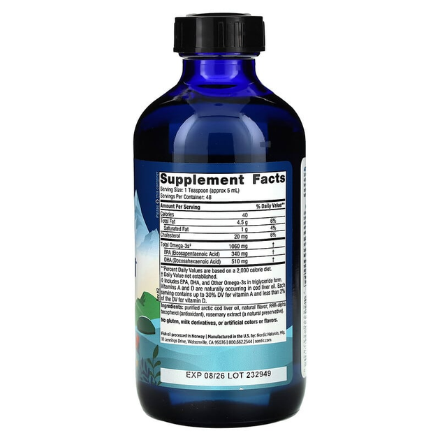 Рыбий жир из печени трески, Arctic Cod Liver Oil, Nordic Naturals, апельсин, арктический, 237 мл (NOR-54785) - изображение 2