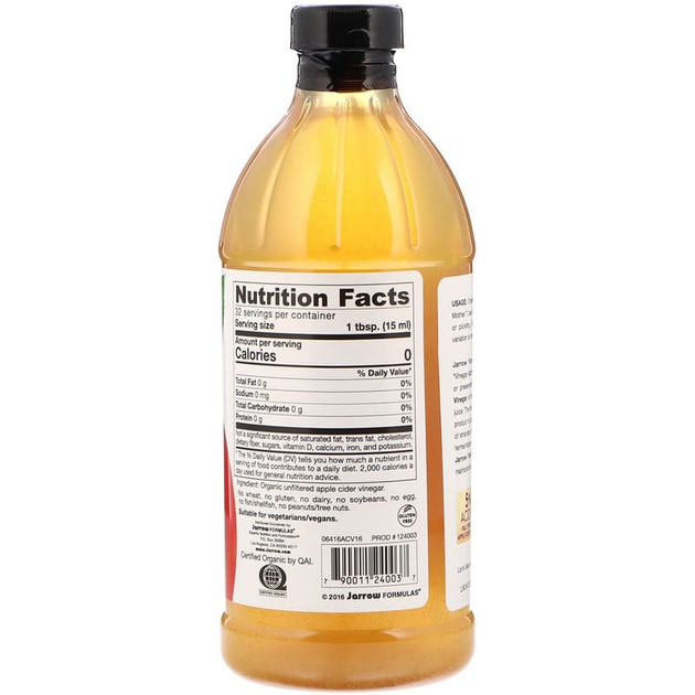 Яблочный уксус, Apple Cider Vinegar, Jarrow Formulas, органический, 473 мл, (JRW-24003) - изображение 2