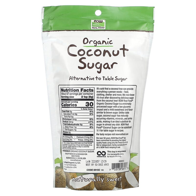 Кокосовый сахар, Coconut Sugar, Now Foods, 454 г, (NOW-06915) - Фото 2 Кокосовый сахар, Coconut Sugar, Now Foods, 454 г, (NOW-06915) - изображение 2