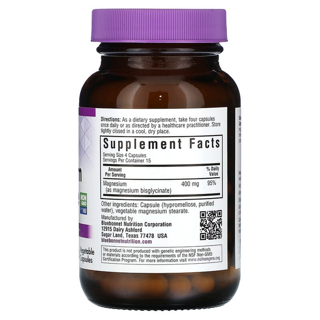 Магній гліцинат, 100 мг, Magnesium Glycinate, Bluebonnet Nutrition, 60 вегетаріанських капсул (BLB-00748) - зображення 2