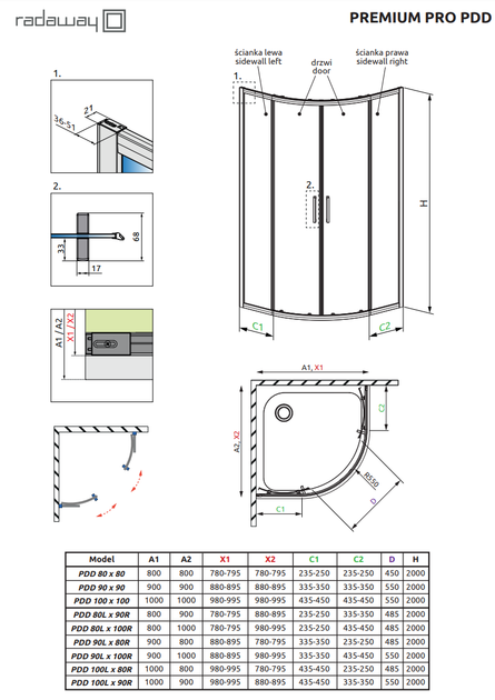 Душевая кабина RADAWAY Premium Pro Black PDD 90Lx80Rx200 стекло прозрачное 1013000-01-01+1013500-54-01 - изображение 2