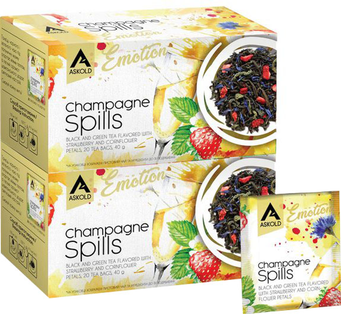 Набір чаю Askold Emotion Champagne spills 2 пачки по 20 конвертів х 2 г від Rozetka на платформі USKIDKA Акція на Набір чаю Askold Emotion Champagne spills 2 пачки по 20 конвертів х 2 г від Rozetka