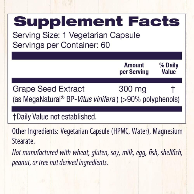 Healthy Origins, Екстракт виноградних кісточок MegaNatural-BP, 300 мг, 60 рослинних капсул (HOG-57914) - зображення 4