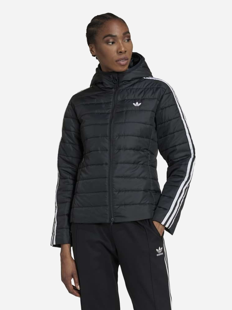 Акція на Куртка демісезонна коротка з капюшоном жіноча adidas Hooded Premium Slim Jacket WHM2612 34 Чорна від Rozetka