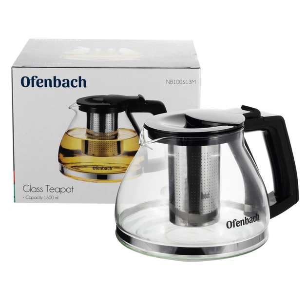 Чайник заварочный Ofenbach КМ-100613M 1300мл из стекла и пластика со съемным ситечком черный (33-84-100613M) - изображение 2