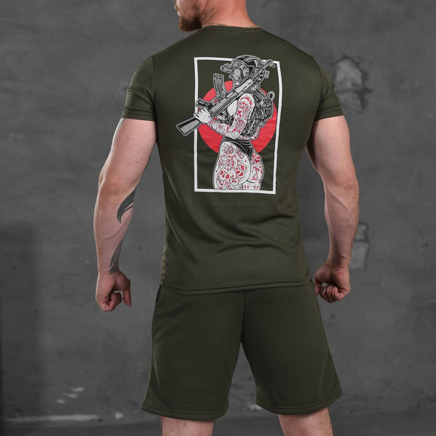 Комплект Skull футболка + шорти олива розмір L - зображення 2