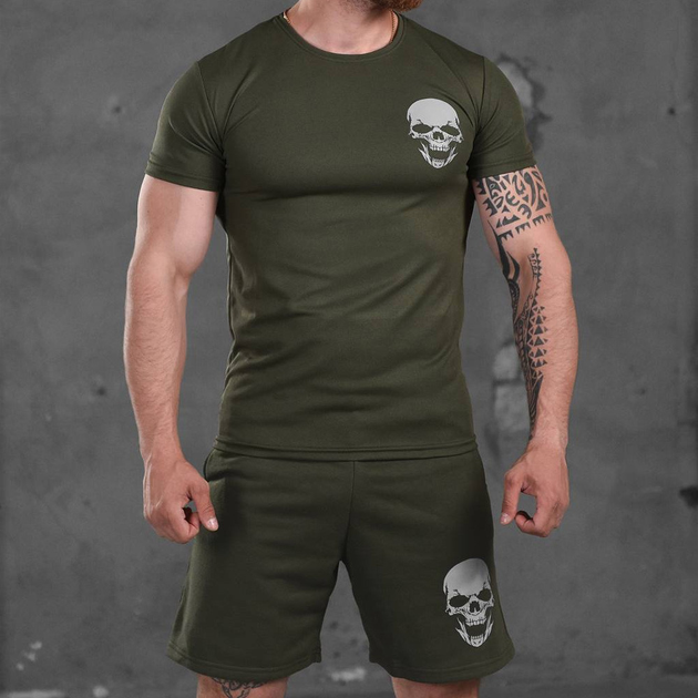 Комплект Skull футболка + шорти олива розмір 2XL - изображение 1