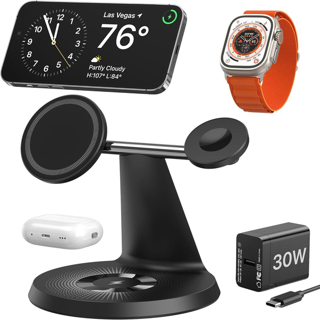 Зарядная станция QTlier 3-в-1 для iPhone 15/14/13/12, Apple Watch ...