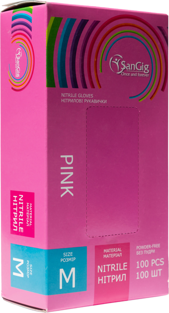 Перчатки смотровые Sangig нитриловые нестерильные Размер M 100 шт Розовые (002900) - изображение 1