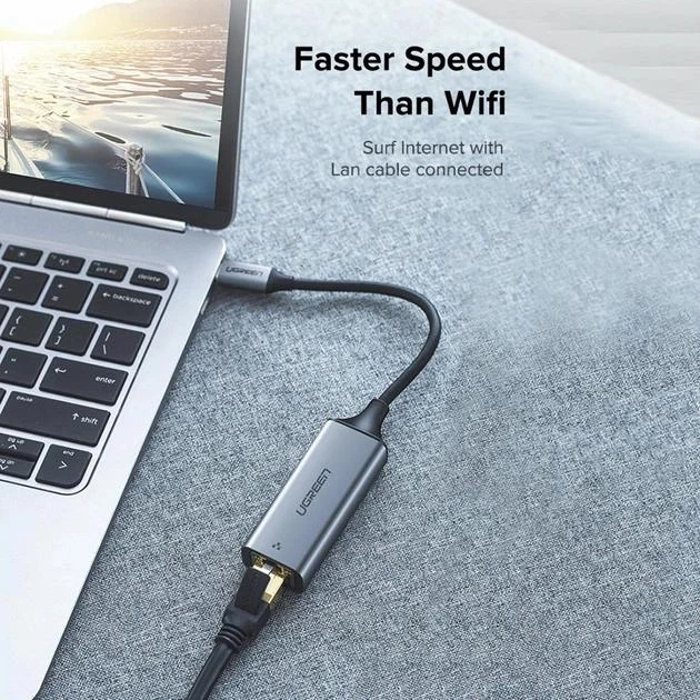 Провідний мережевий адаптер USB C - RJ45 Ethernet UGREEN Thunderbolt 3 Grey (CM199) - Фото 2 Провідний мережевий адаптер USB C - RJ45 Ethernet UGREEN Thunderbolt 3 Grey (CM199) - зображення 2