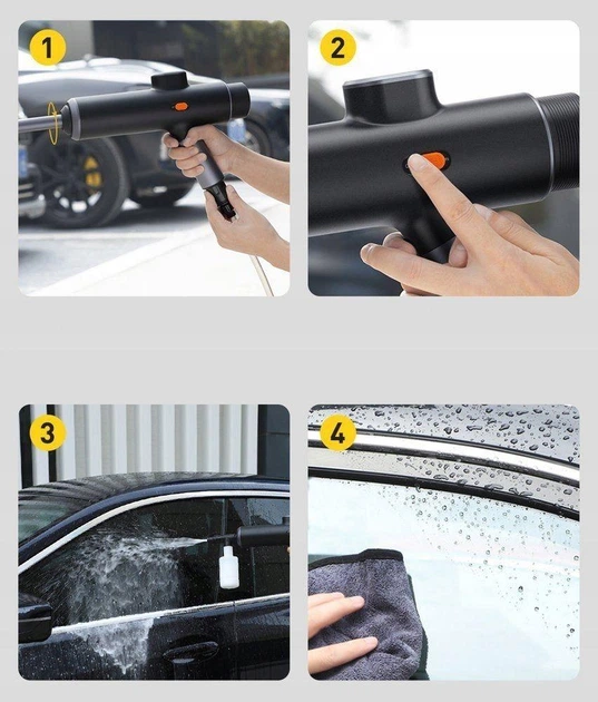 Мінімийка високого тиску Baseus Dual Power Portable Electric Car Wash Spray Nozzle Black (TZCRDDSQ-01) - Фото 5 Мінімийка високого тиску Baseus Dual Power Portable Electric Car Wash Spray Nozzle Black (TZCRDDSQ-01) - изображение 5