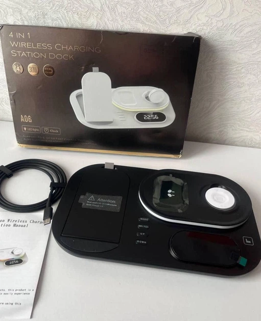Бездротова зарядна док-станція Qi RGB 4in1 A06 30W - Фото 3 Бездротова зарядна док-станція Qi RGB 4in1 A06 30W - зображення 3