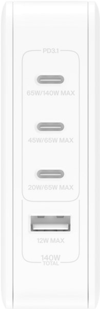 Zasilacz Belkin do laptopa 4-Port GaN Wall Charger 140W (WCH014BTWH) - obraz 4