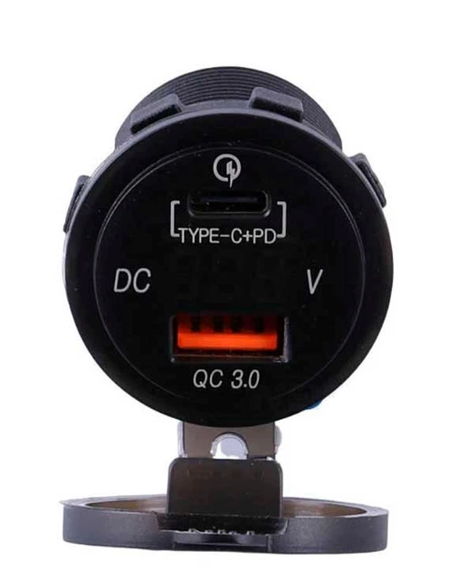Автомобильное зарядное устройство USB QC3.0 Type-C+PD 12-24В врезная розетка, с вольтметром, красная подсветка (80027) - Фото 3 Автомобильное зарядное устройство USB QC3.0 Type-C+PD 12-24В врезная розетка, с вольтметром, красная подсветка (80027) - изображение 3