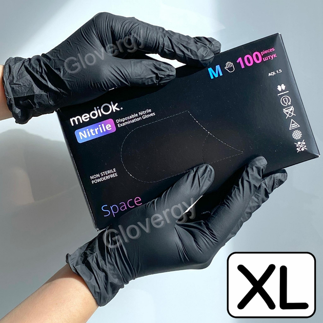 Рукавички нітрилові Mediok Space розмір XL чорні 100 шт - зображення 1