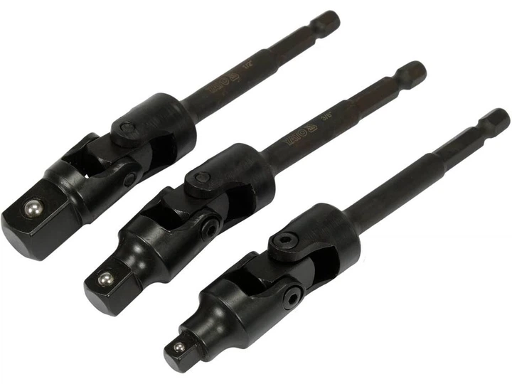 Набор шарнирных переходников HEX-квадрат, 1/4"-3/8"-1/2", 125 мм, CrV 50BV3, 3 шт. YATO (YT-04641) - изображение 3